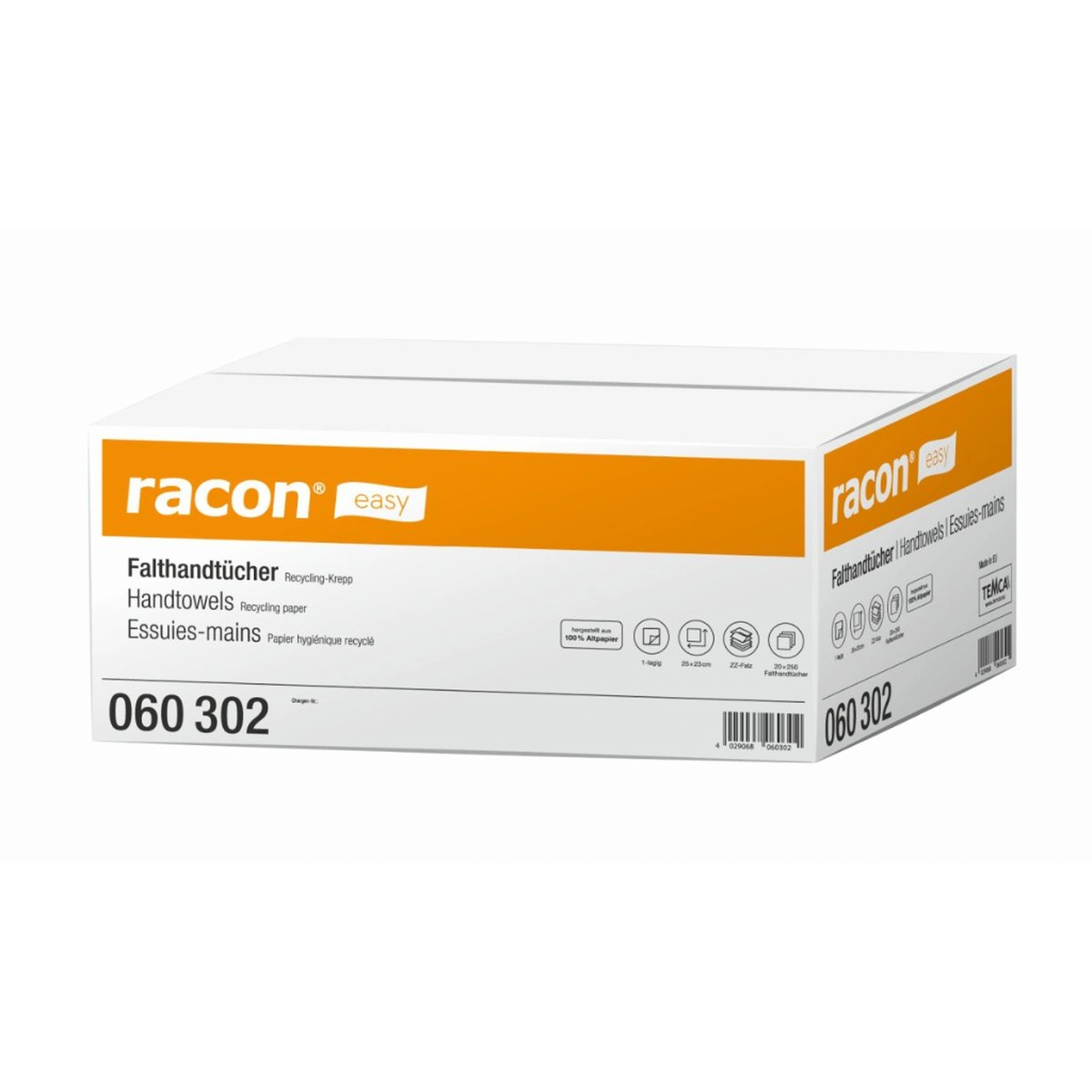 Falthandtücher Racon Easy 1-lagig, Recycling natur
